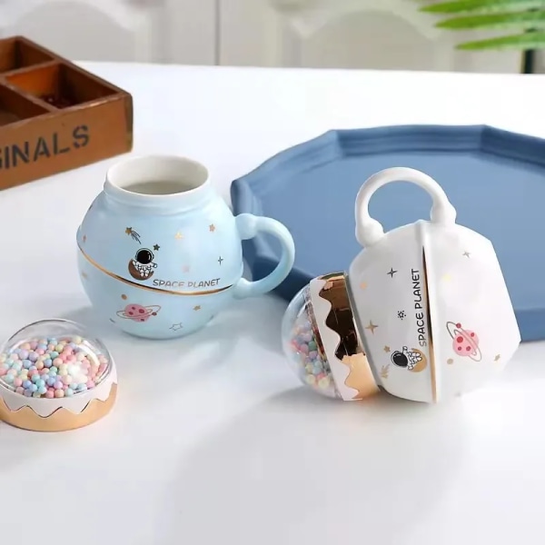 1pc Astronaut Mug with Lid and Spoon, Creative Astronaut Series Space Mug, Ceramic Couple Mug, Cute Girl Gift for Friends Gift