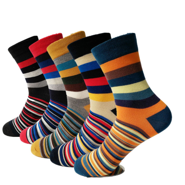 5 Pairs Mens Cotton Socks Colorful Stripe Fashion Casual Sox For Wedding Gifts