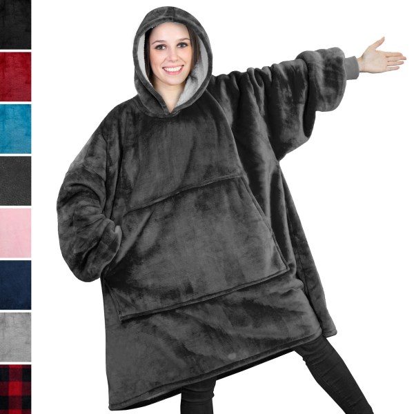 HOODIE SWEATSHIRT Wearable Comfy Blanket With Hood Sleeves Large Pocket Sherpa