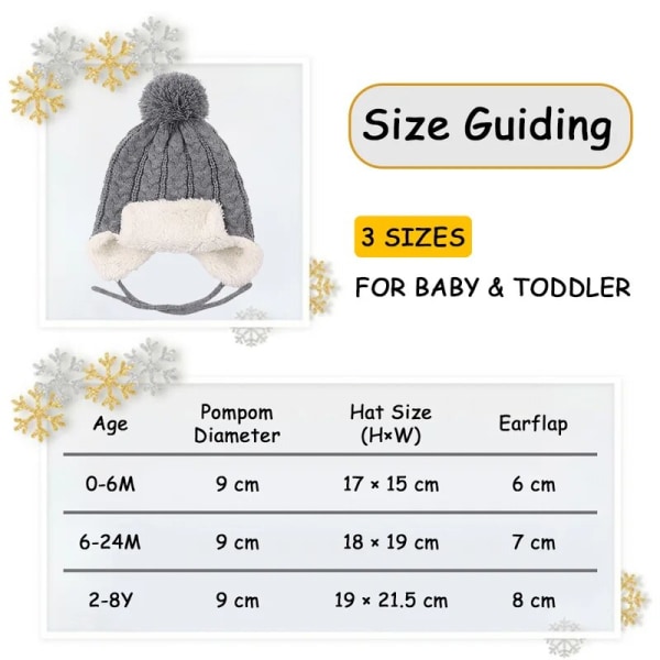 Winter Warm Hat For Kids Boy Girl Earflap Beanie Newborn Fashion Cap With Pompom Autumn Baby Cover Ears Cap Suit For 0-8 Years（L）
