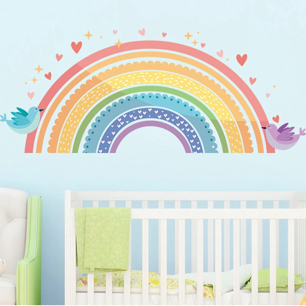 Cartoon Rainbow Lace Bird Love Wall Sticker Bedroom Children's Room Decoration Removable