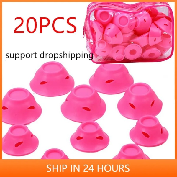 20PCS Pink Blue Silicone Hair Curler Soft Rubber Hair Care Rollers No Heat Hair Styling Tool Dropshipping 20#