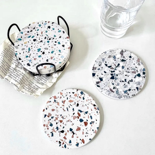 Modern Terrazzo Coasters Terrazzo Pattern Absorbent Ceramic Coasters Coffee Table Decor Great Housewarming Gift