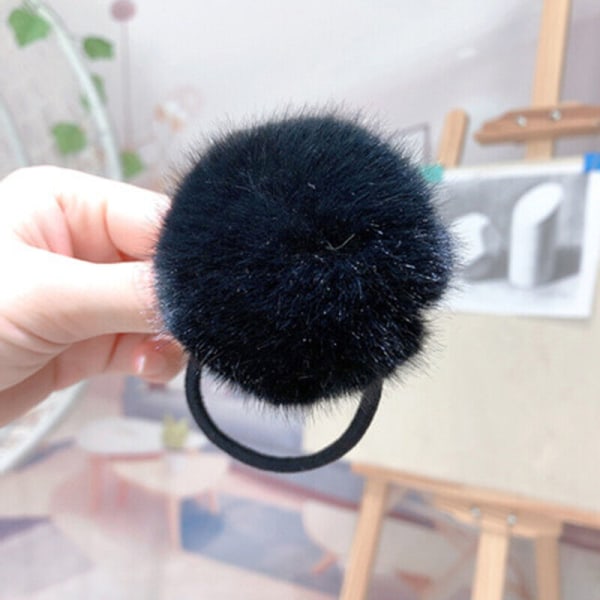 Women Plush Hair Scrunchies Solid Big Fur Ball  Headwear Elastic Hair  Rope Ring