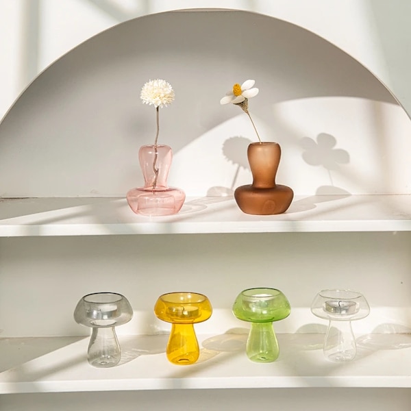 Creative Mushroom Shape candle holder Nordic Glass Candlestick Simple Candlestick Desktop Ornaments Wedding Party
