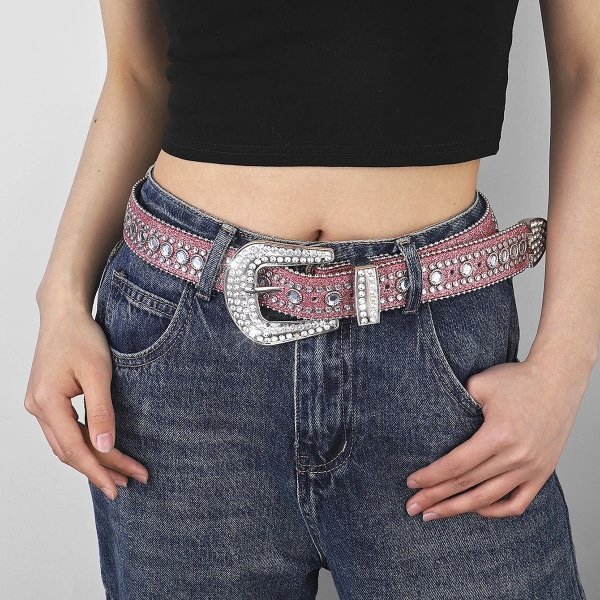Water Diamond Belt for Men and Women's Versatile Punk Hip Hop Y2K Needle Buckle with Diamond Liu Ding Decorative Jeans BBS Wide