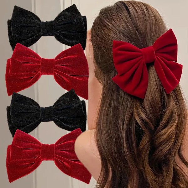 Red Black Velvet Bow Hairpin Elegant Butterfly Hair Clip Vintage Light Luxury Premium Feel Hair Ring Ponytail Braid Barrette
