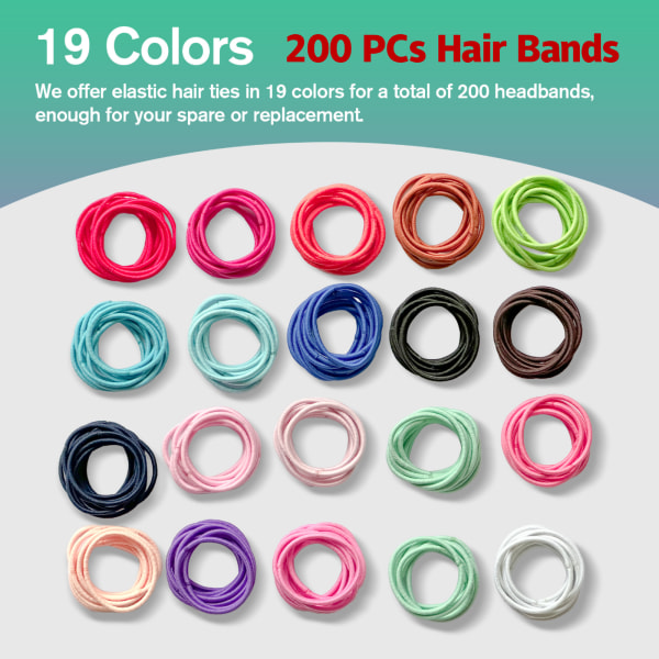 200 PCS Multicolors Elastic Hair Ties Band Rope Ponytail Scrunchies Holder