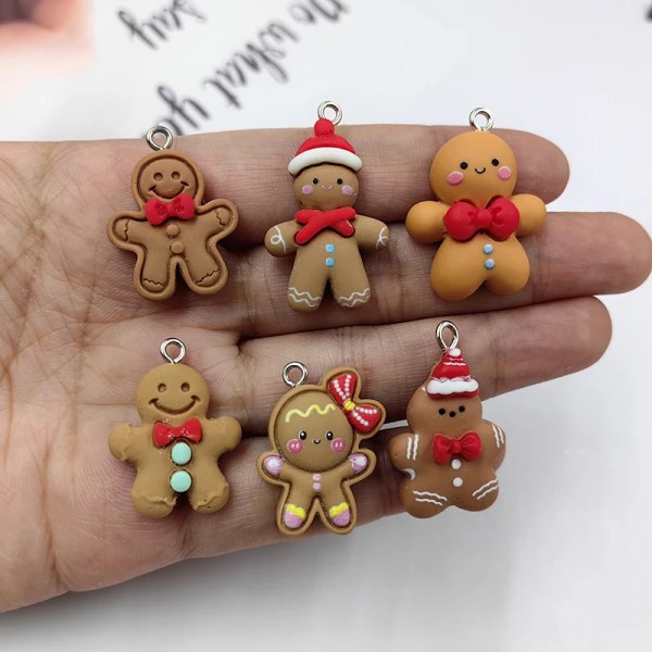 10pcs Christmas Gingerbread Man Charms for Jewelry Making Findings Resin Biscuit Man Floating Pendant Flatback Diy Earrings