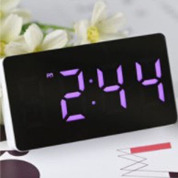 LED Digital Alarm Clock Night Light Thermometer Display Mirror Lamp USB Charging-