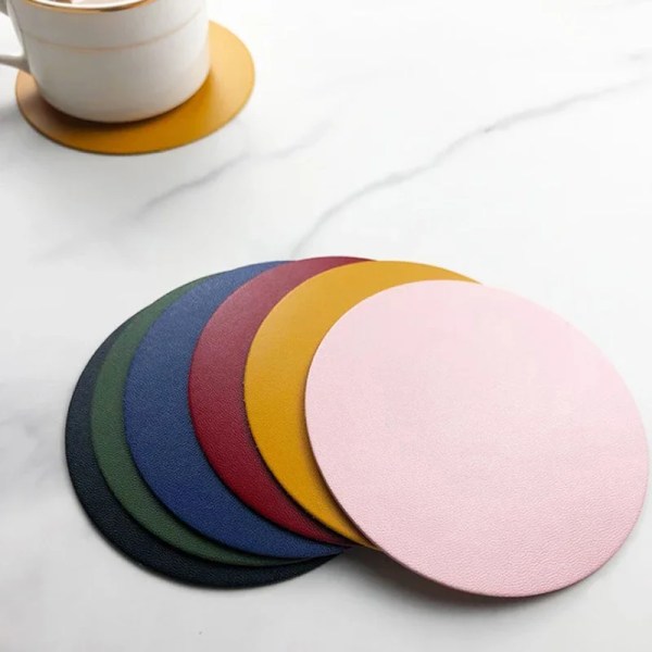 10cm Round Solid Color Drink Coffee Tea Cup Mats Water Proof Leather Coaster Cup Holder Mat Heat Resistant Table Protector Pad