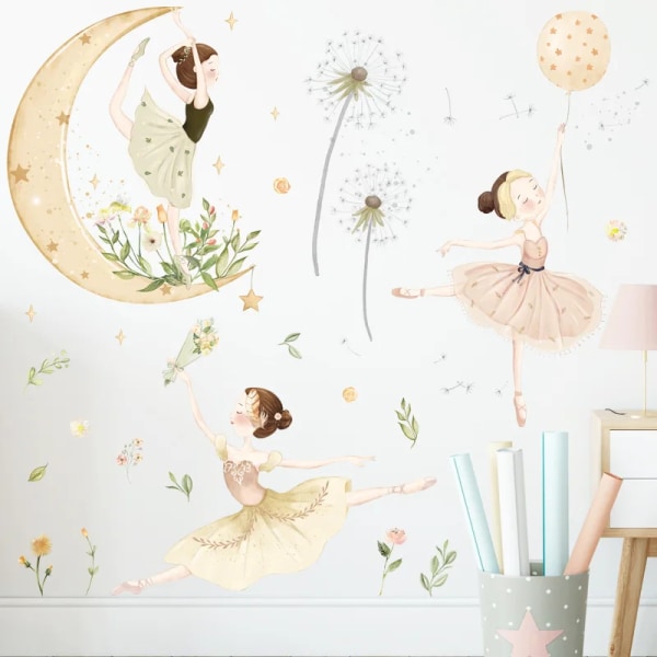 Cartoon Dancing girl Wall Sticker for Kids room Bedroom Girls Wall Decor Removable PVC Murals Baby rooms Home Decoration Sticker