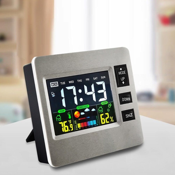 Modern Digital Alarm Clock with Time Date Temperature Humidity Display