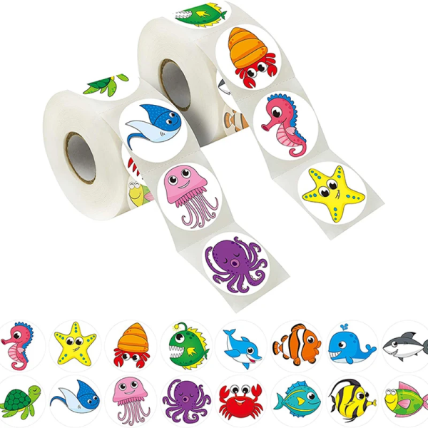 500/1000pcs Reward Stickers Children Kids Cartoon Zoo Farm Ocean Animals Learnging Euducation Scrapbook Sticker Roll Labels Gift
