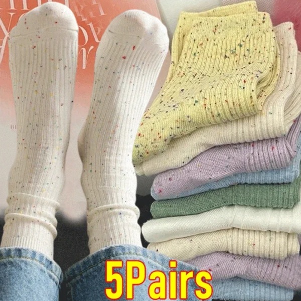 1/5pairs Women's Long Socks High Quality Autumn Winter Warm Thick Middle Tube Candy Color Korean Trend Soft Pile Socks For Women