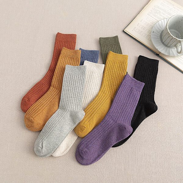 5 Pairs of autumn ladies solid cotton breathable medium stockings