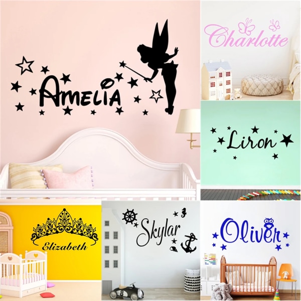 Kids Room fairy Custom Name Wall Sticker Cartoon Vinyl Wall Decals For Baby Room Decor Wall Decal Art Stickers Mural