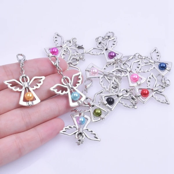 12pcs/Lot Guardian Angel Charms Keychain Beads Angel Wings Pendant Keychain Handmade Jewelry Crafts For Friend Women Men Gifts