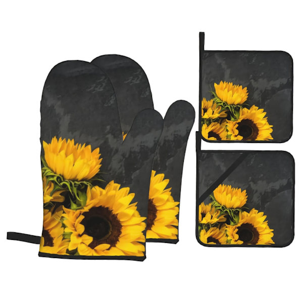 Sunflower Bouquet 4PCS Oven Mitts and Pot Holders Sets for Cooking Baking Grilling