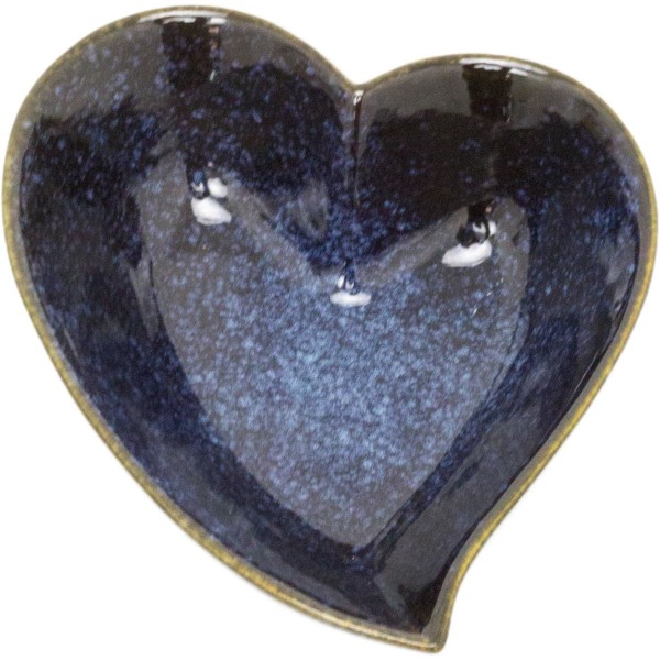 Carousel Home Stylish Blue Speckled Glaze Ceramic Heart Display Bowl | Decorative Love Heart Dish | Heart Shaped Dish Ornament Key Bowl