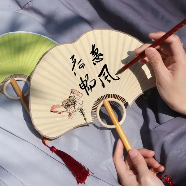 Ginkgo Biloba Leaf Fan Ancient Style Calligraphy Group Fan Photo Batik Rice Paper Half-cooked Props Double-sided Palace Fans New