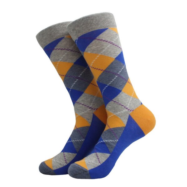 5 Pairs Mens Cotton Socks Lot Colorful Argyle Fashion Casual Long Socks Sox 9-12