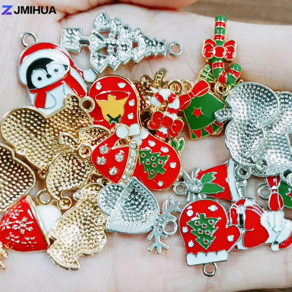 15pcs Enamel Christmas Type Charms Santa Claus Pendants Charm For Jewelry Making Supplies DIY Earrings Bracelets Accessories