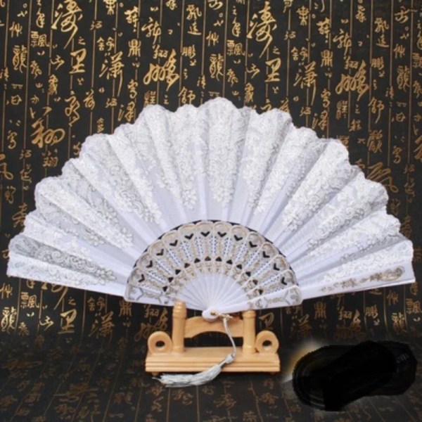 Retro fan lace dancing Lolita black female folding fan photo props summer net red jk portable