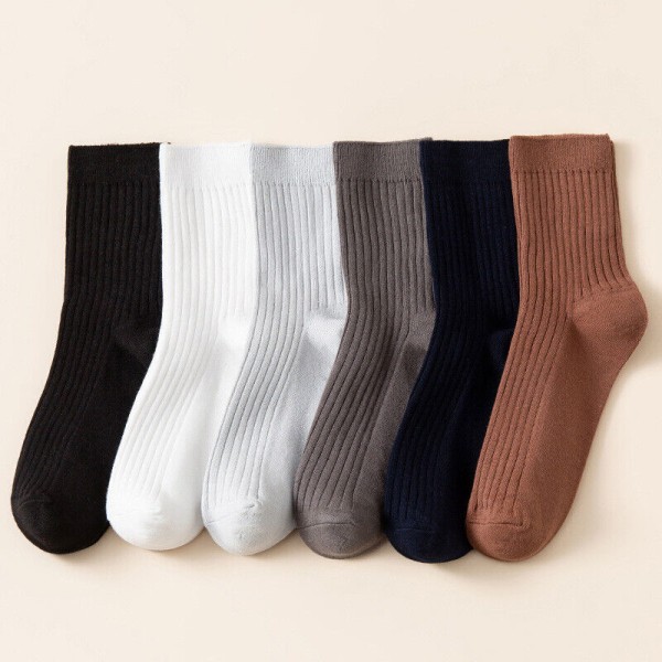 5 Pairs Men's Cotton Double Needle Solid Color Casual Business Medium Socks