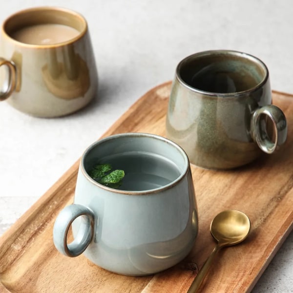 Portable Vintage Cafe Ceramic Retro Round Cup Milk Coffee Tea Water Mug Pottery Material Safety Office Household Water Cup Water