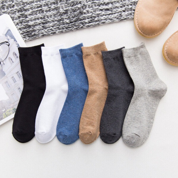 5 pairs Men's medium tube socks cotton solid color men's socks