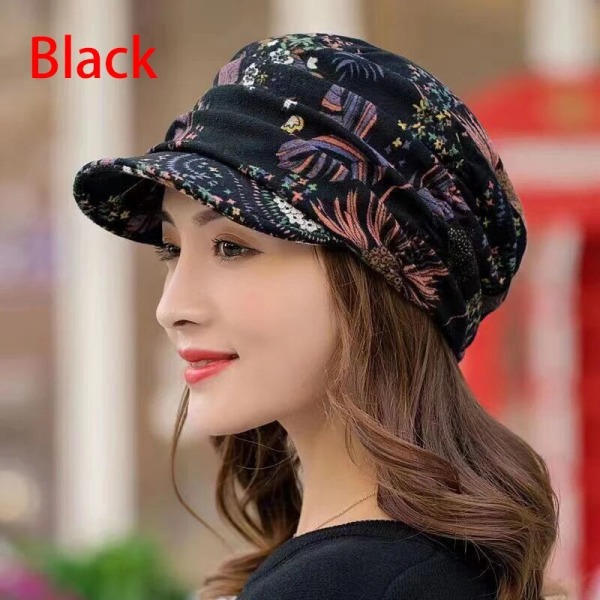 5 Colors Short Wide Brim Floral Print Earflap Hat Ethnic Windproof Foldable Warm Women Autumn Winter Outdoor Daily Cap Free Size
