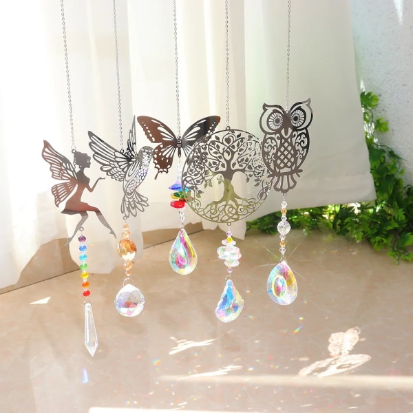 Crystal Sun Catcher Prisms Hanging Rainbow Chaser Window Wind Chimes Tree of Life Car Art Hanging Pendant Home Garden Decoration