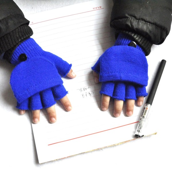 Thickened Warm Baby Gloves Children Pupil Student Winter Knitted Mittens Half Finger Flip Gloves For 5-11Y Knitting Kids Gloves