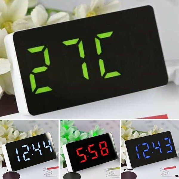 Dual USB LCD Digital LED Orologio Specchio Sveglia Tempo Modalità Notturna