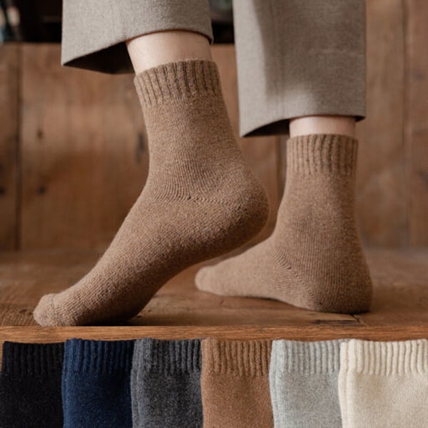 Mens Socks Winter Warm Thickened Wool blend Solid Color Casual Socks 7-10