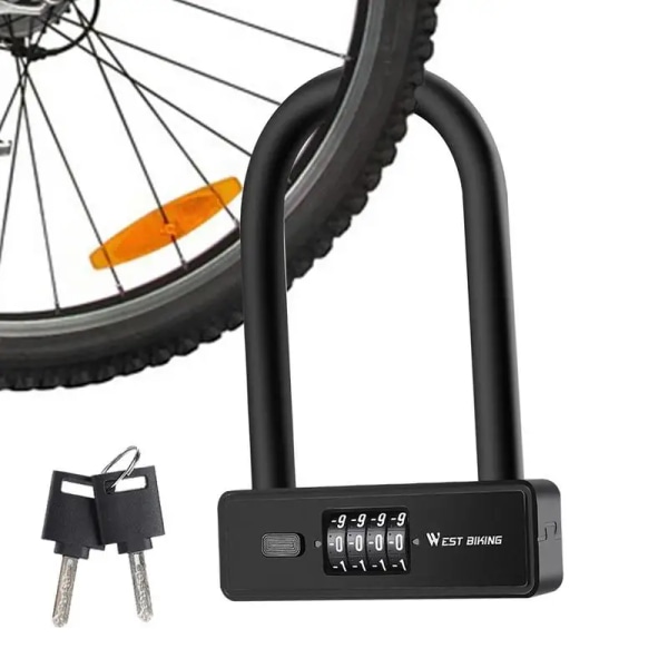 Bike U Lock Security Bicycle Combination U Lock With 2 Keys Safety Resettable 4 Digit Lock For Scooter Universal Heavy Duty