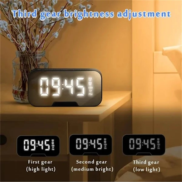 New 4IN1 Digital Alarm Clock LED Mirror Bluetooth Speaker Dual Alarm Clocks Music Player FM Radio Desktop Alarm Clock Speaker