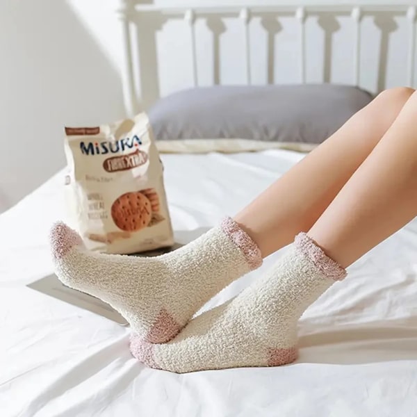 5 Pairs Women's Warm Coral Plush Socks Soft Fluffy Casual Thickened Wool Socks Medium Sleeve Home Girls' Sleeping Floor Socks