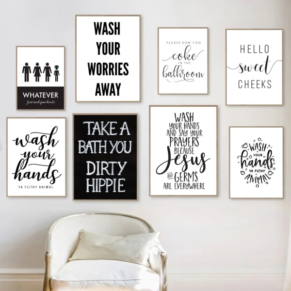 Wash Your Hands You Filthy Animal Wall Art Canvas Poster Print Funny Bathroom Quotes Art Painting Black Typography Home Decor