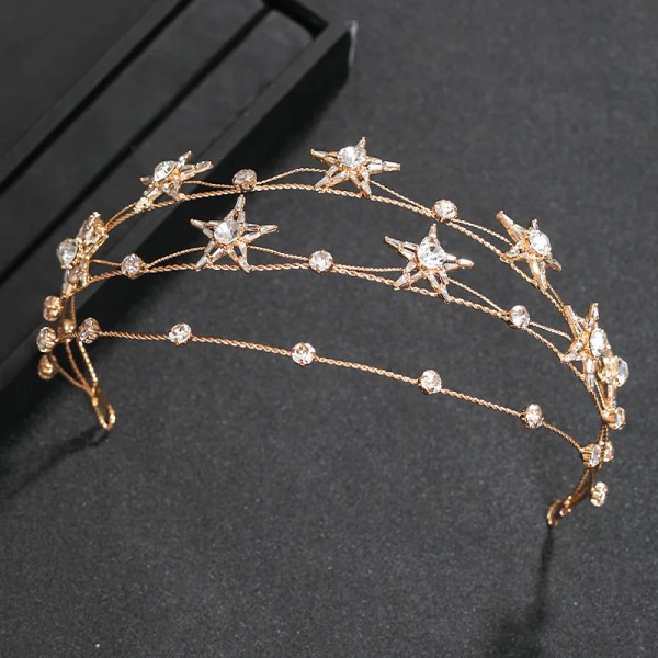 Vintage Bride Handmade Gold Star Crystal Headband Flower Headpiece Bridal Girls Tiara Wedding Hair Accessories Women Jewelr