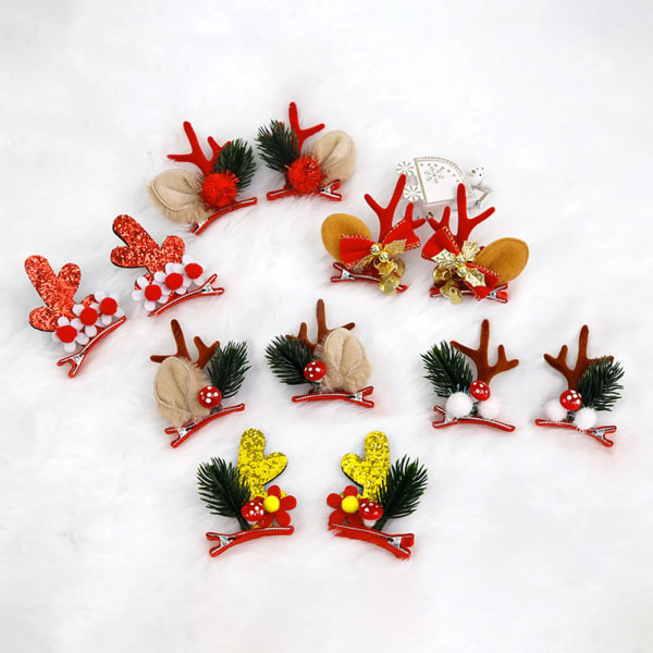 6pcs Lovely Hair Clip Cartoon Christmas Antler Hairpin for Teens Woman New Year Party Bangs Hairpin