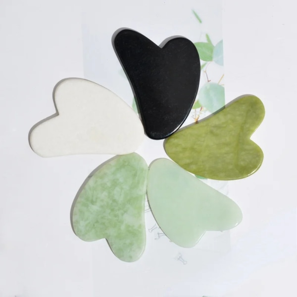 Heart-shaped Jade Thin Gua Sha Scraping Board 5 Colors Option Black White Green Blue Jade Facial Massage Scraping Massager