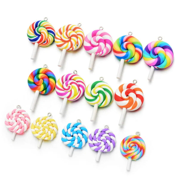 10pcs/pack Multi-color Soft Clay Simulation Lollipop Charms Pendant For Women Girls DIY Necklace Earrings Jewelry Accessories