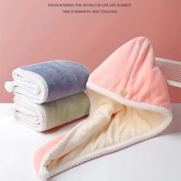 Double Thick Dry Hair Towel Double Sides Use Dry Hair Cap Multi-color Strong Absorbent Rippled Edge Thick Quick Drying Bath Hat