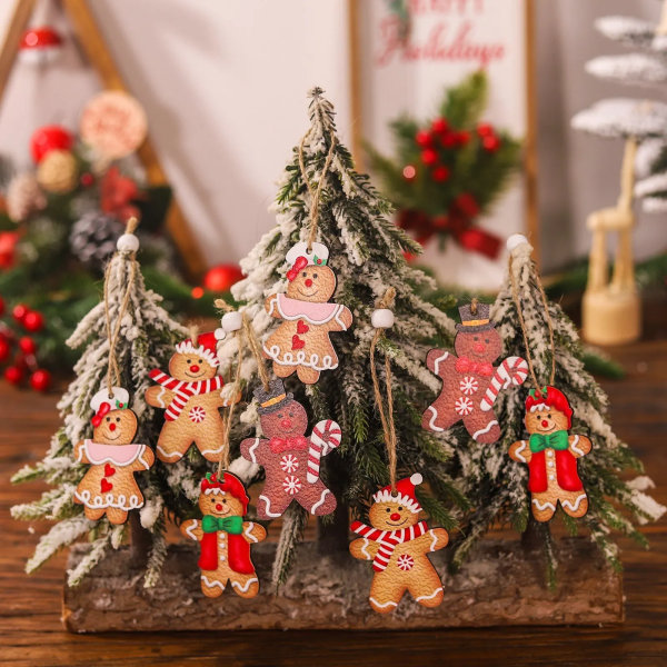 Christmas Decorations Cartoon Four Palace Lattice 12pcs Wooden Doll Pendant