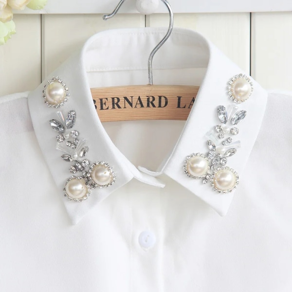 Versatile Autumn Winter New Style Collar Nail Bead Chiffon Pearl Shirt Fake shirts women