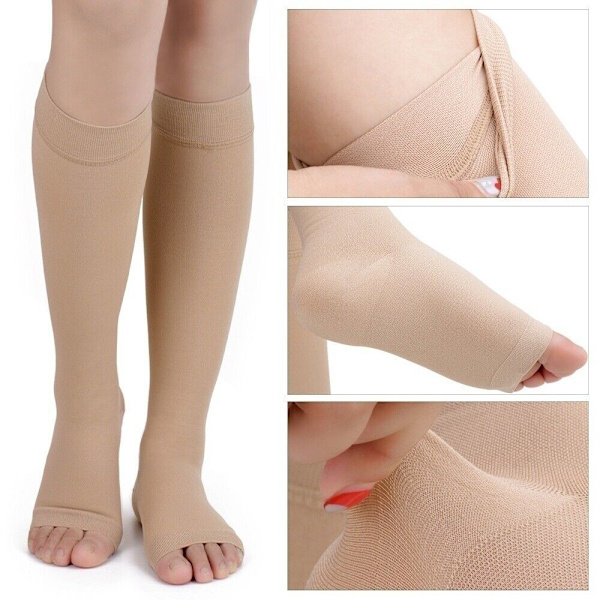 2pcs Medical Compression Relief Pain Leg Support Open Toe Knee High Socks Stockings