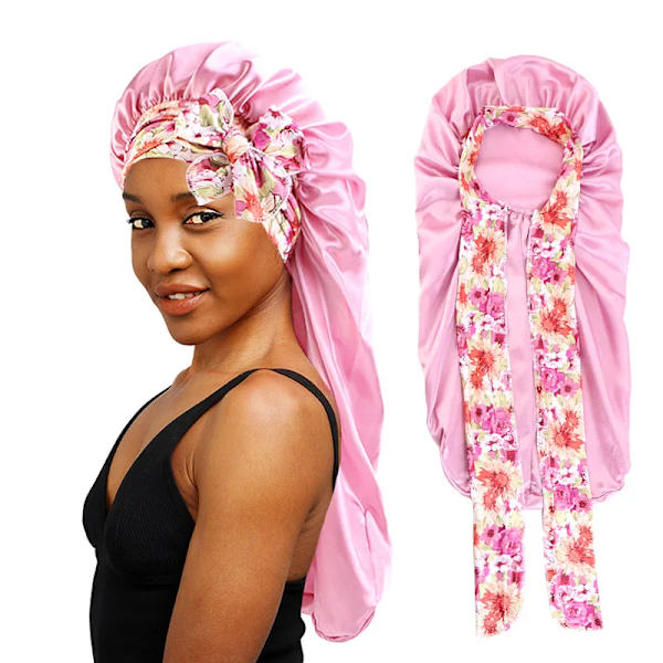 New Long silky Bonnet For Sleeping With Wide Elastic Band Headwrap Hair Cover Silky Bonnets Hair Care Hat Long Hair Curly Loss