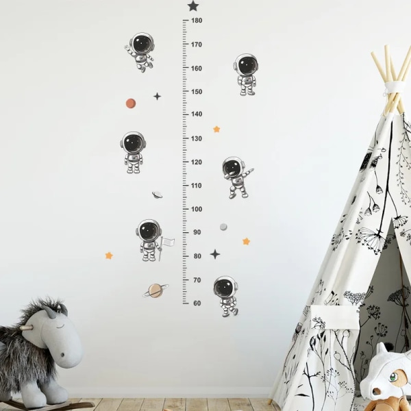 Cartoon astronaut height stickers on children's bedroom porch DIY wall beautification decorative PVC wall stickers self-adhesive